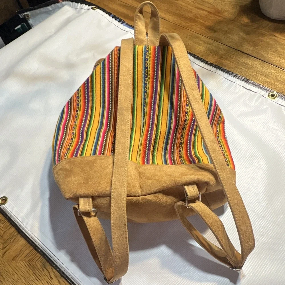 HippieBOHO SUMAK ART Peruvian Aguayo Woven Backpack Faux Suede Machu Picchu 16